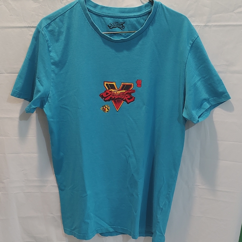 Vibrant Blue Graphic Tee Street Fighter Vintage Look Size L